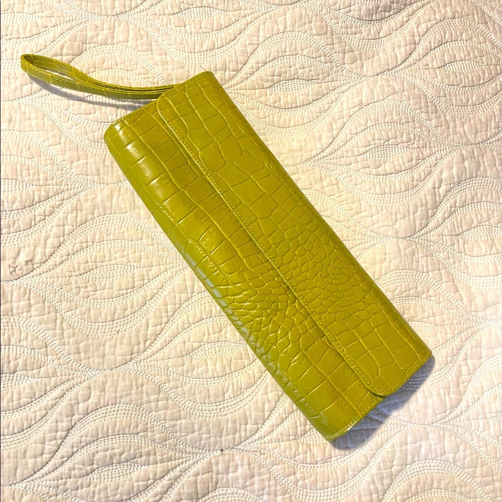 Bright lime green mock-croc clutch